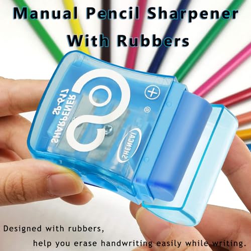 4Pcs Manual Pencil Sharpener, Double-Hole Pencil Sharpener with Container Manual Compact Portable Pencil Sharpenerfor Kids Adults Students School Class Home Office(Yellow,Pink,Green,Blue)