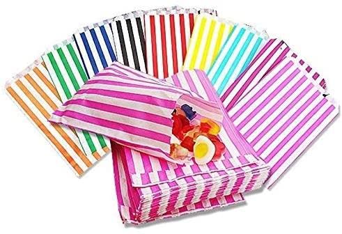 5 inches x 7 inches Mixed Assorted Colours Candy Striped Sweet Paper Bags   Pack of 100   Wedding Buffet Favour Cake Gift Pick n Mix Shop