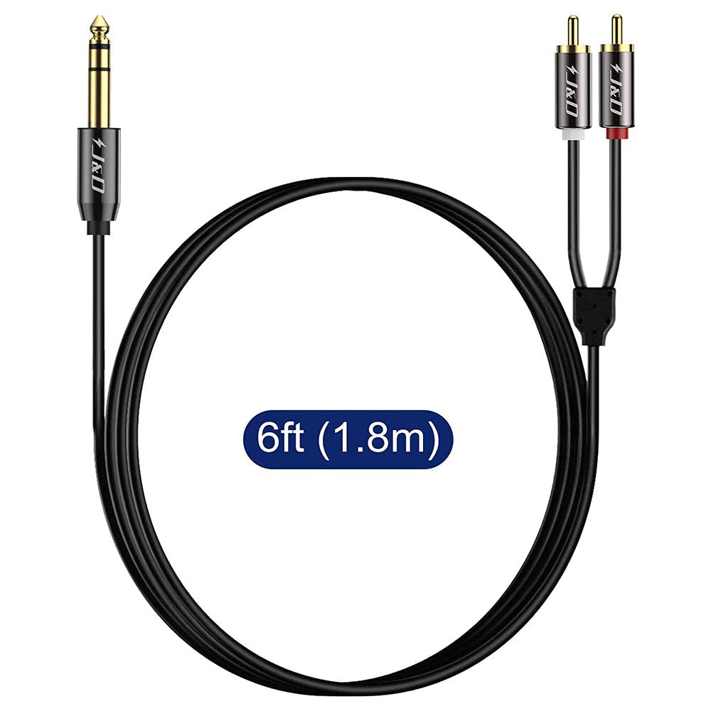 J&D 1/4 inch TRS to Dual RCA Audio Cable, Gold Plated Copper Shell Heavy Duty 6.35mm 1/4 inch Male TRS to 2 RCA Male Stereo Audio Y Splitter Cable, 6 Feet