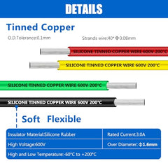 Silicone Wire,Electrical Wire-HuLuWa 24 AWG 0.2mm² Wire, 6 Colors(8 Metre/ 26.25 Feet Each) Tinned Copper Wire Stranded Wire,Hook up Kit,for DIY RC Aircraft,RC Vehicle,Model