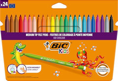 BIC Kids Felt Tip Pens, Kid Colour with Medium Blocked Tip, Vivid Colouring Pens, Washable Markers, Back to School Supplies, 24 Pack