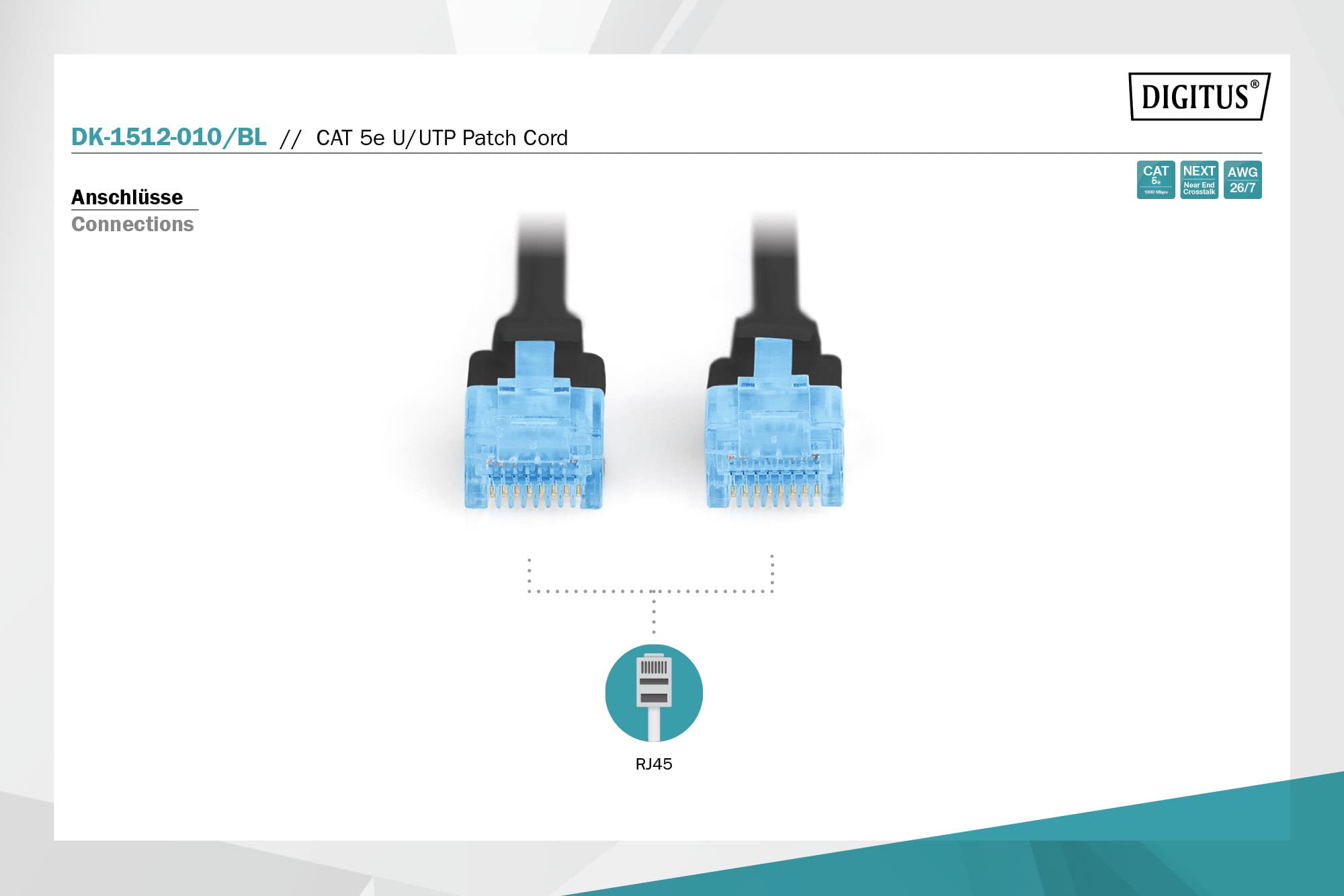 DIGITUS CAT 5e U-UTP Patch Cable, 1m, Network, LAN DSL Ethernet Cable, PVC, CCA, AWG 26/7,Black