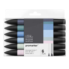 Winsor & Newton, Promarker, Skyscape Tones, Set of 6, Alcohol Based Dual Tip Markers