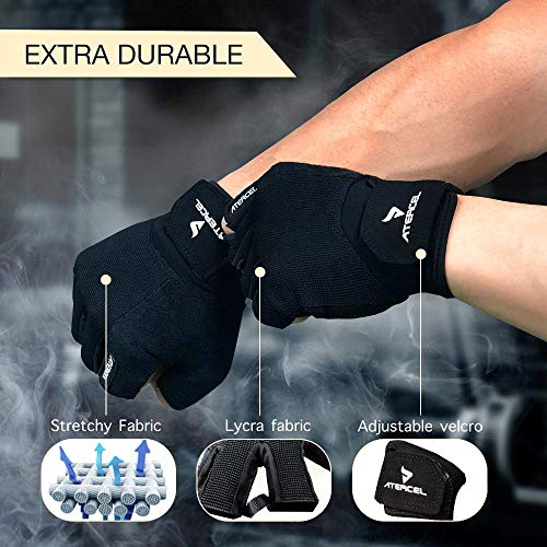 ATERCEL Weight Lifting Gloves, Gym Gloves for Crossfit, Workout, Exercise Cycling, Training, Breathable & Snug fit, for Men & Women(Black, M)