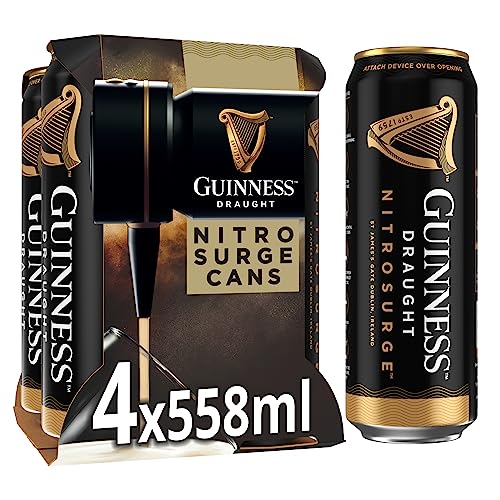 Guinness Draught│Nitrosurge│Stout Beer│4.1% vol│4x558ml│Perfect Pub Pour At Home│Guinness Six Nations│Ready for Rugby│Cans