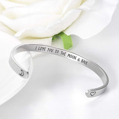 CERSLIMO Friendship Bracelet for Womens - Inspirational Friendship Gifts for Best Friend, Motivational Cuff Bangle for Sister Mother Teacher Gifts Bracelet Birthday Christmas Gifts, Moon & Back Silver