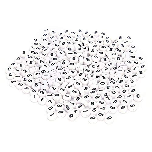 Number Beads, 500Pcs Number 0-9 Flat Round Acrylic Beads for Jewelry Bracelets Necklaces Making DIY Crafting 4 x 7mm