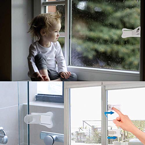 FOCCTS 2 Packs Sliding Door Locks for Baby Proofing Strong Adhesive, Easy to Operate, Stop Baby and Pets Opening Sliding Window, Sliding Doors