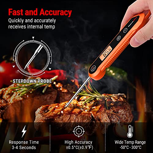 ThermoPro TP03H Meat Thermometers with Foldable Food Temperature Probe, IPX6 Waterproof Food Thermometer with Calibration Lock Function Backlight LCD Screen Cooking Thermometer for Oil Candy Milk Jam