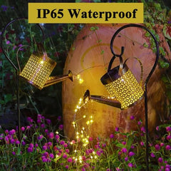 Lysliv Solar Watering Can Light Garden Ornaments Lights LED Waterproof Solar Watering Can with Cascading Lights Gardening Lamps Garden Atmosphere Lighting Décor (Coins)