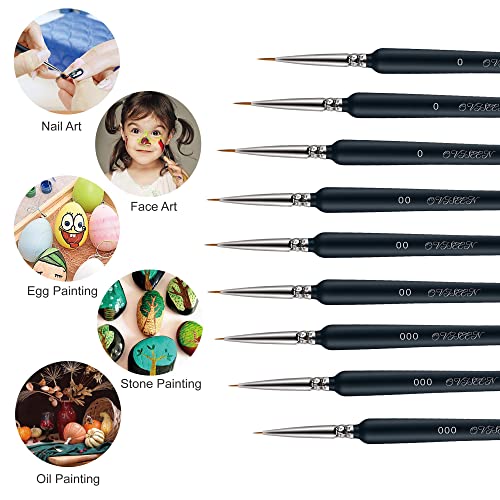 OVISEEN 9 Pieces Fine Detail Paint Brush Miniature Artist Painting Brushes Drawing Brushes for Art Acrylic Watercolor Oil Gouache, Black, 7.28 inches/18.5 cm