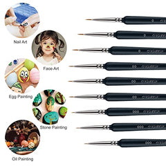 OVISEEN 9 Pieces Fine Detail Paint Brush Miniature Artist Painting Brushes Drawing Brushes for Art Acrylic Watercolor Oil Gouache, Black, 7.28 inches/18.5 cm