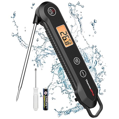 ThermoPro TP03H Instant Read Meat Thermometers with Foldable Temperature Probe, IPX6 Waterproof Food Thermometer with Calibration & Lock Function Cooking Thermometer for Air Fryers, Kitchen, BBQ Oven