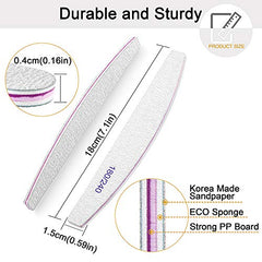 Professional Nail Files, Double Sided Emery Board for Nails 180/240 Grit, Coarse Washable Nail Files for Acrylic Nails & Natural Nails, 12 Pack Fine Grit Nail File