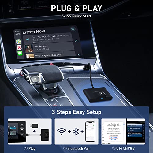 CarPlay Wireless Adapter for Factory Wired CarPlay 2024 Upgrade Plug & Play Wireless CarPlay Dongle Converts Wired to Wireless Fast and Easy Use Compatible with Cars from 2015 & iPhone iOS 10and