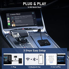 CarPlay Wireless Adapter for Factory Wired CarPlay 2024 Upgrade Plug & Play Wireless CarPlay Dongle Converts Wired to Wireless Fast and Easy Use Compatible with Cars from 2015 & iPhone iOS 10and