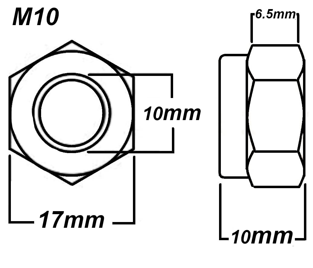 M10 Locking Nyloc Hex Nuts Metal Steel Sheet Zinc Plated 10mm Nut Width 17mm Box of 15pcs