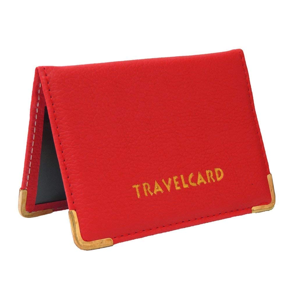 Unisex Soft Leather Travel Card Bus Pass Holder Credit Card ID Card Wallet Cover Case Holder by REAL ACCESSORIES Plain/Polka Dot Bus Pass Holder (Red)