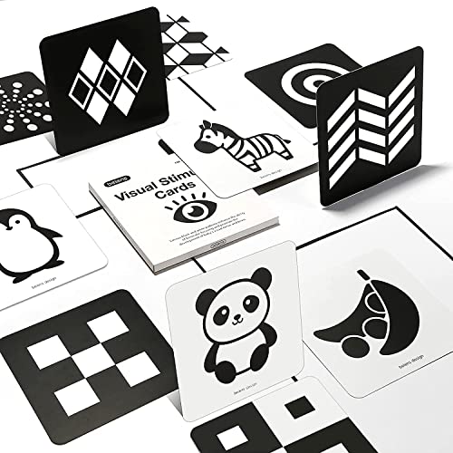 beiens Newborn Essentials Sensory Toys Cards, Black and White Brain Development Toys, Visual Stimulation Learning Activity Cards for 0-12 Months, 40 Pages 5.5'' x 5.5'' Baby Toys Gifts