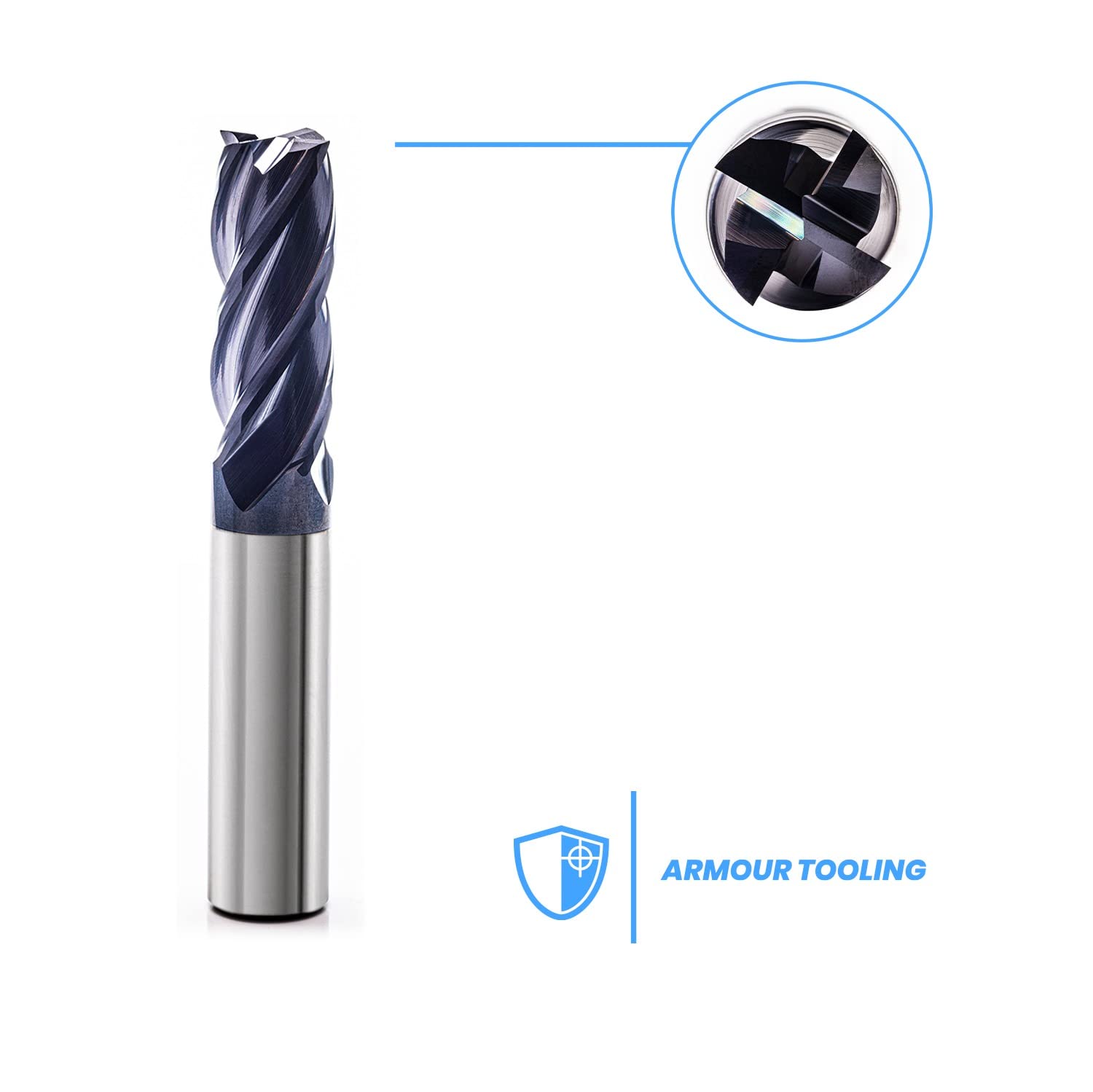 ARMOUR TOOLING – 8mm Tungsten Carbide End mill - 4 Flute Sharp Corner Cutter - CNC Milling Tool - for Alloy Steels/Hardened Steels - High Performance Milling Cutter - Roughing And Finishing
