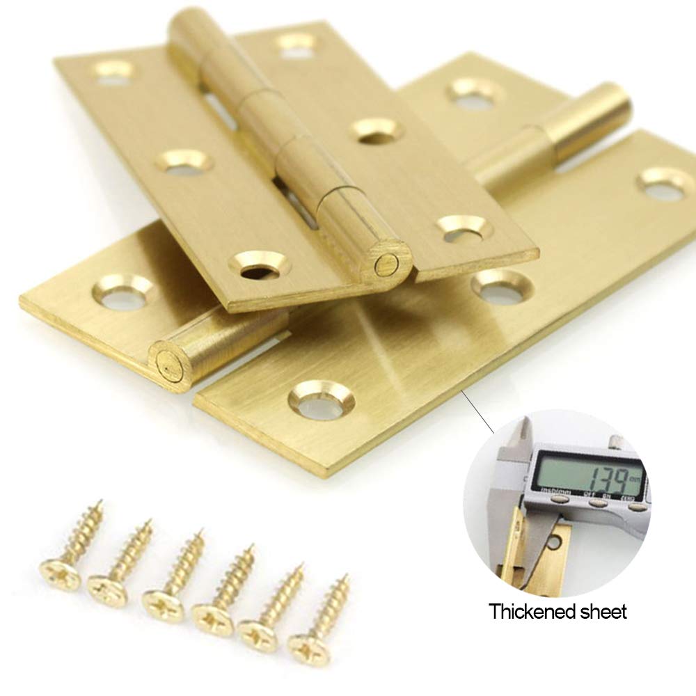 YOFASEN Copper Small Hinges Door Hinges - Brass Folding Butt Hinges Furniture Cabinet Butt Hinges with Hinge Fixing Screws, Gold, 2 Inch(50x27x1.2mm) - 4pcs