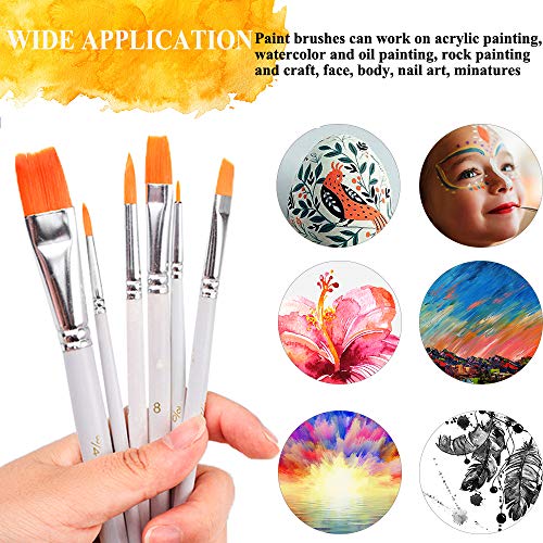 6 PCS Paint Brush Set, Nylon Acrylic Paint Brushes - White Wooden Handle, Small Fine Tip Artist Paintbrush/Watercolour Paint Brushes/Oil Paint Brushes/Gouache Paint Brushes for Art Painting