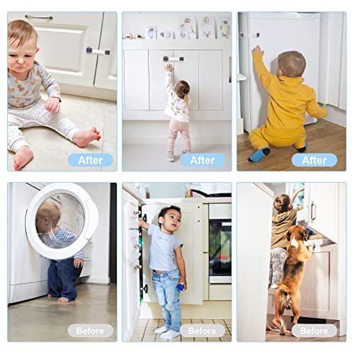 Teokantz 6 Pack Upgraded Baby Safety Cupboard Locks Baby Proof Locks Adjustable Double Lock System Child Safety Locks for Cabinets Drawers Fridge Door Pet Kids Safety Locks for Kitchen Cupboards