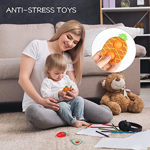 Ainiv 3 Pack Fidget Push Bubble Toy, Fidget Popper Sensory Mini Toys, Strawberry Pineapple Avocado Shape Keychain Decompression Toy, Simple Anxiety Relief Toys for Kids Adults ADD OCD Autistic Autism