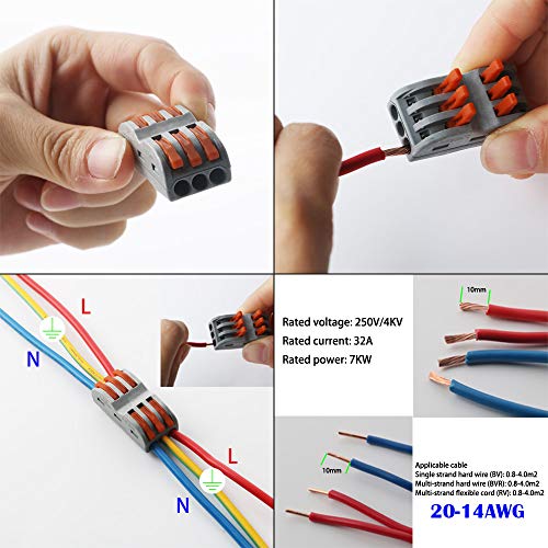 CESFONJER Lever Nut Connector, Bilateral 4-Hole / 6-Hole Pressure Bar Terminal Block, Assortment Conductors Compact Wire Connectors (SPL-2 ×7 Pcs, SPL-3 ×7 Pcs)