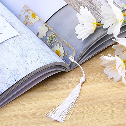 PROUSKY Pressed Flower Bookmark, Dried Flower Resin Bookmarks, Pressed Floral Reading Page Markers with Tassel Daisy Book Markers for Readers Teachers Students Birthday Gift, White, (A3Y381A)