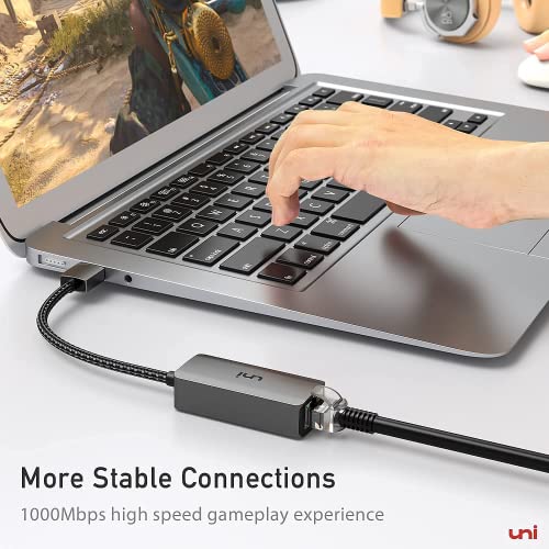 uni USB Ethernet Adapter Driver Free 1Gbps, Aluminum, USB 3.0 to RJ45 Gigabit Lan Wire Adapter, USB Network Adapter Compatible with MacBook Pro 2022 2020, Surface Pro, Windows 11, XP, Vista, Mac/Linux