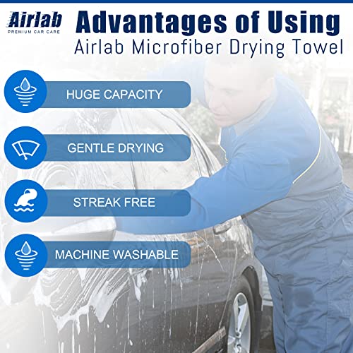 Airlab Microfibre Cloth Extra Large XXL 90x60cm, Dual-Sided Car Drying Towels 500GSM, Super Absorbent Ultra Soft Cleaning Cloths for Auto Detailing, Motorcycles Polishing, Vehicles Washing