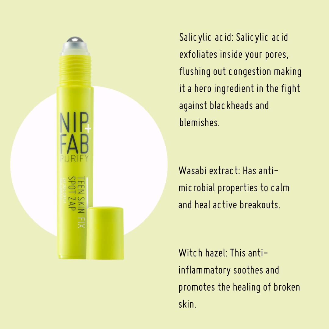 Nip and Fab Teen Skin Fix Spot Zap Gel for Face with Salicylic Acid, Witch Hazel and Wasabi Extract for Blemish Dark Spot Removal Acne Prevention and Refining Pores