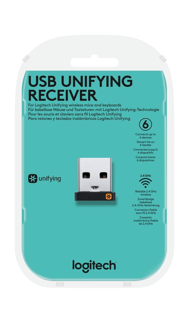 Logitech USB Unifying Receiver, 2.4 GHz Wireless Technology, USB Plug Compatible with all Logitech Unifying Devices like Wireless Mouse and Keyboard, PC / Mac / Laptop - Black