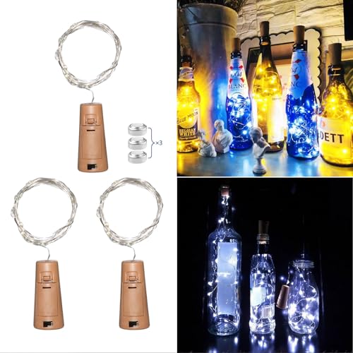 Akynite Bottle Cork Lights Cool White, 20 LEDs 2M String Fairy Lights, LED Gin Wine Bottle Lights for Dinner Party, Decoration Light for Wedding, Garden Table, Bedroom, Gift for Xmas, pack of 3