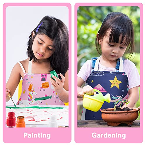 HOTUT 2 Pcs Kids Aprons, Cartoon Style Adjustable Child Chef Aprons, Unicorn Print Children's Apron for Kids Toddler Painting Baking Artist (PinkandBlue)