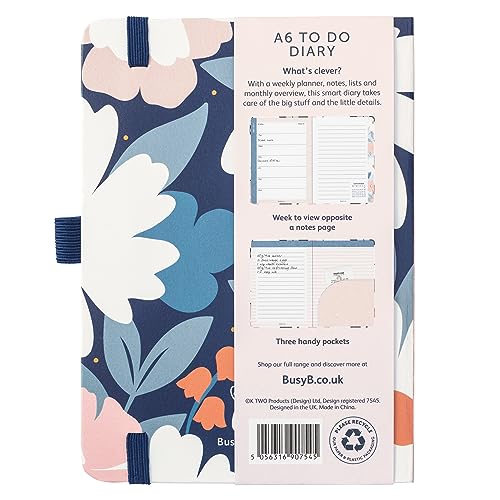 Busy B A6 To Do Diary January to December 2024 - Navy Daisy - Week to View Diary with Notes, Tear-Out Lists & Pockets