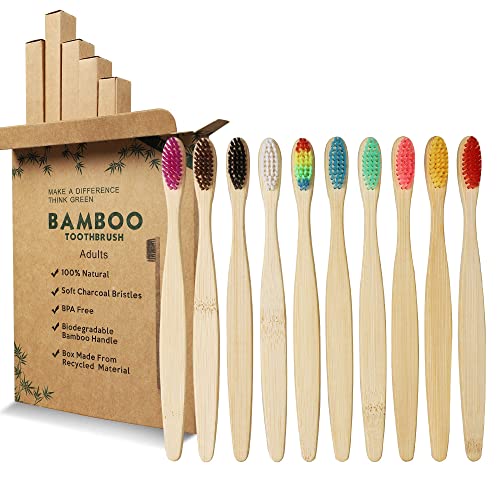 GeekerChip Bamboo Toothbrush,10 Colors Bamboo Toothbrush,Natural Soft Bristles,Ecological and 100% Biodegradable