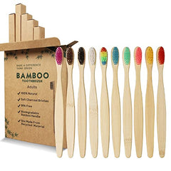 GeekerChip Bamboo Toothbrush,10 Colors Bamboo Toothbrush,Natural Soft Bristles,Ecological and 100% Biodegradable