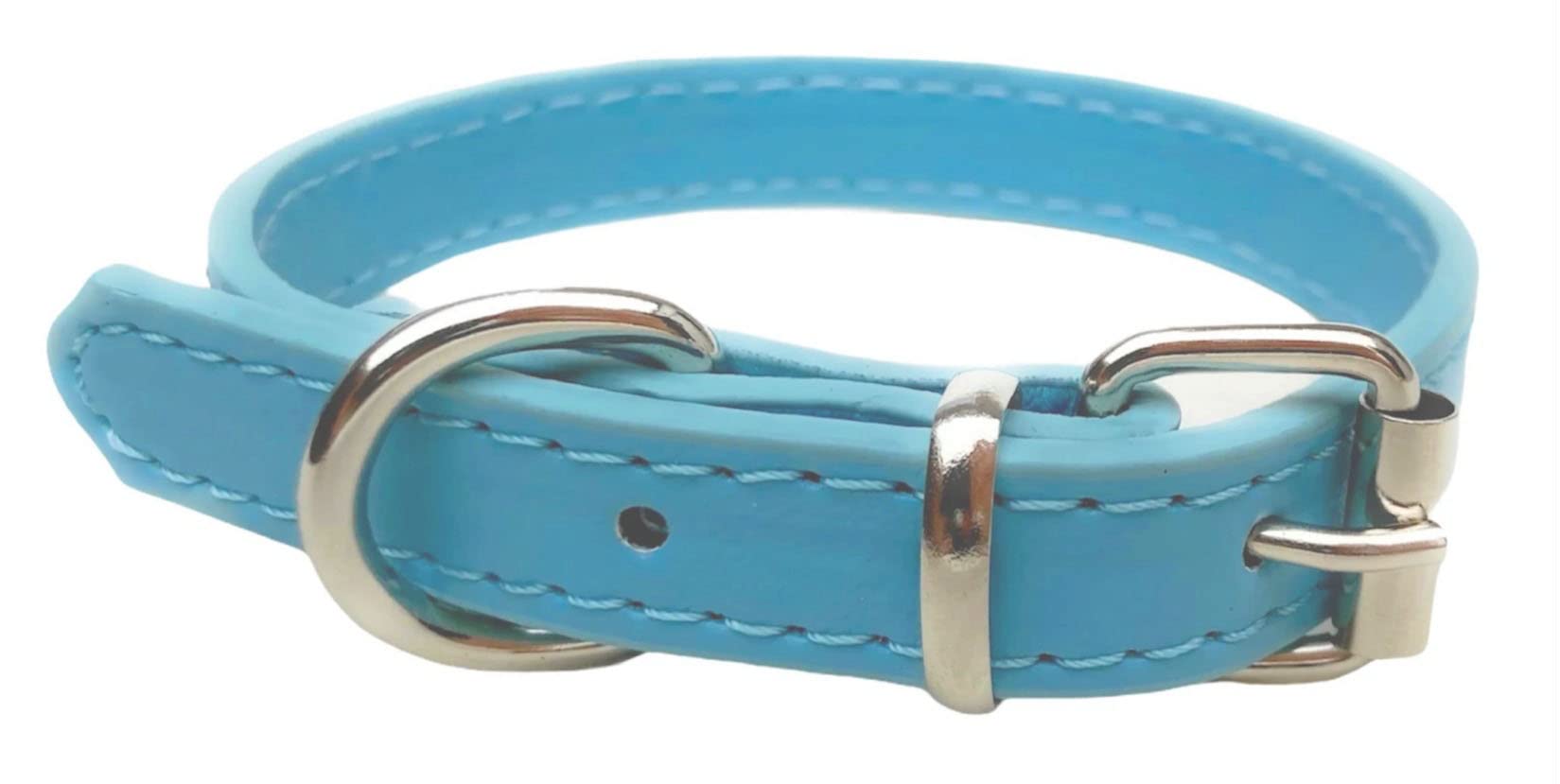 Vibrant Leather Dog Collar for Puppy, Cat, Kitten, Dogs - For Small, Medium & Large Pet Collars (Medium (28cm - 36cm Neck), Baby Blue)