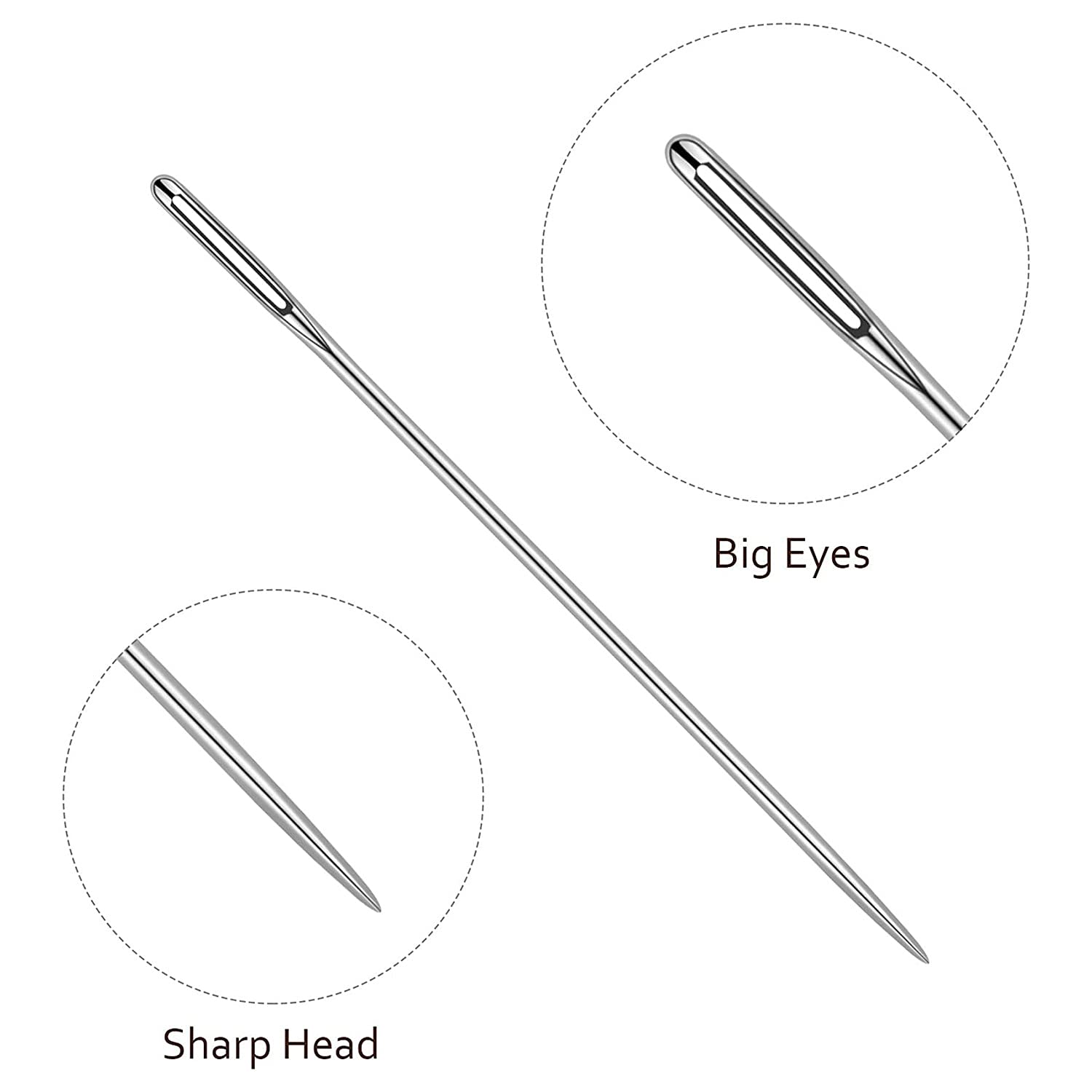 Sewing Needles Large Eye Sharp Point, 25pcs Large Eye Stitching Needles Hand Sewing Needles,Yarn Knitting Needles in a Clear Tube Sewing Needles Set 1.65'' 1.8'' 2'' 2.2'' 2.36''