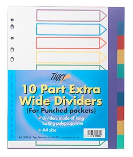 Tiger A4 10 part extra wide dividers for punched pockets x 1 set/pack