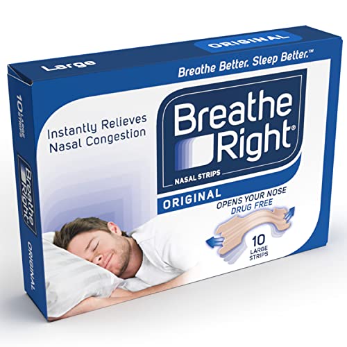 Breathe Right Nasal Strips Original Large 10s   Instantly Relieves Nasal Congestion  Helps Reduce Snoring   Drug-free