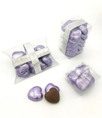 Luxury Milk Chocolate Hearts - For Wedding Favours, Anniversary, and Mothers Day - 30 Lilac Hearts