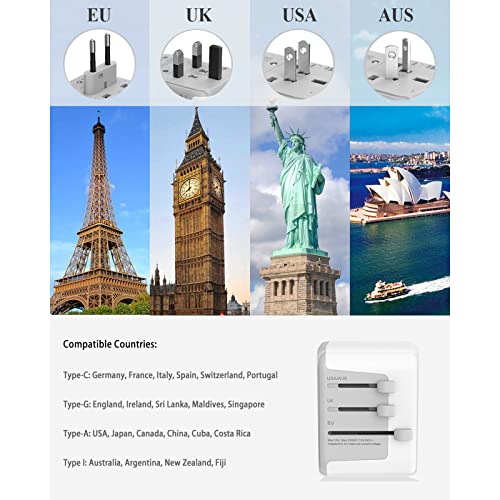 TESSAN Plug Adapter Worldwide with 4 USB and 1 AC Socket, International Travel Adapter UK to European Power Universal Plug Adaptor for EU USA Australia Thailand