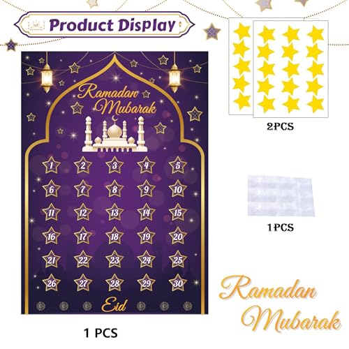 Ramadan Advent Calendar, Ramadan Decorations with 30 Stars Stickers, Ramadan Decorations for Kids, Eid Mubarak Party, Ramadan Gift