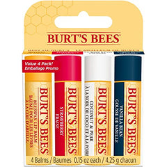 Burt's Bees Lip Balm Multipack, Lip Balm Set, Beeswax, Strawberry, Coconut & Pear, Vanilla Bean, Best of Burt's, 4x4.25g