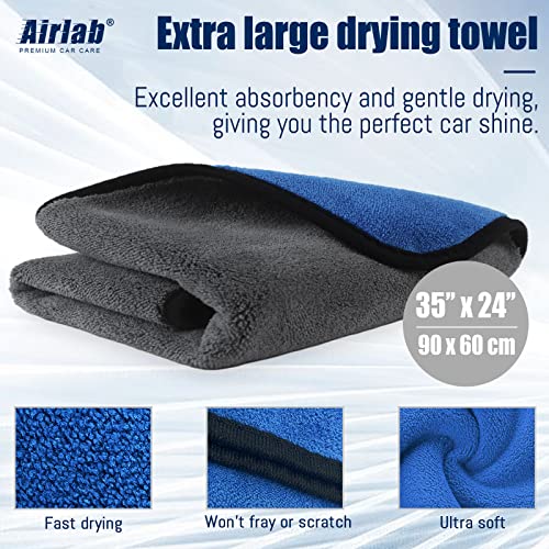 Airlab Microfibre Cloth Extra Large XXL 90x60cm, Dual-Sided Car Drying Towels 500GSM, Super Absorbent Ultra Soft Cleaning Cloths for Auto Detailing, Motorcycles Polishing, Vehicles Washing