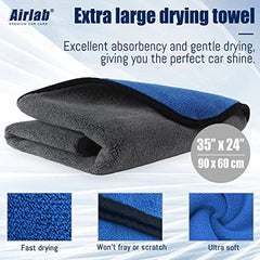 Airlab Microfibre Cloth Extra Large XXL 90x60cm, Dual-Sided Car Drying Towels 500GSM, Super Absorbent Ultra Soft Cleaning Cloths for Auto Detailing, Motorcycles Polishing, Vehicles Washing