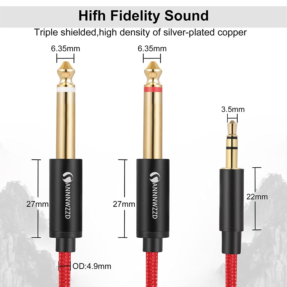 ANNNWZZD 3.5mm to 6.35mm Audio Jack, 1/4 jack to 3.5mm Y Splitter Stereo Audio Lead Compatible with Phone, PC, Computer Sound Card, Mixer, Multimedia Speaker, Home Stereo System 1m